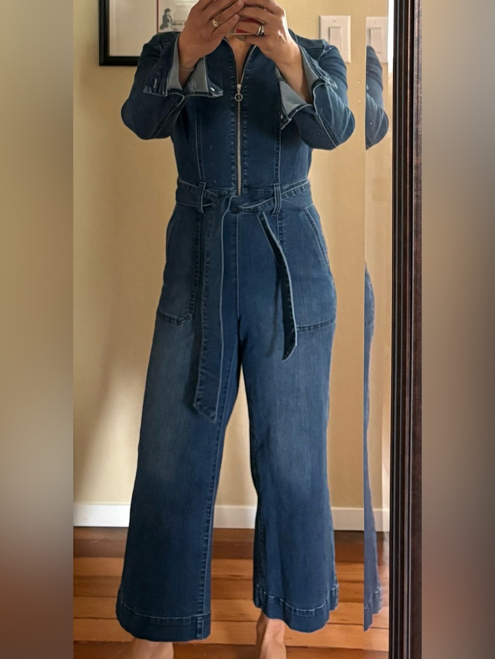 INC International Concepts Blue Denim Zip-Front Wide-Leg Jumpsuit